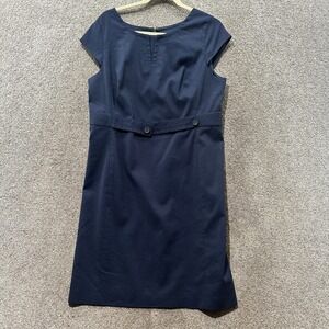 Talbots Sheath Dress Women 14P Blue Midi Cap Sleeve Career Office Workwear‎